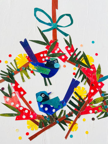 Xmas Blue Wren Wreath and Make your own Xmas Card Design.